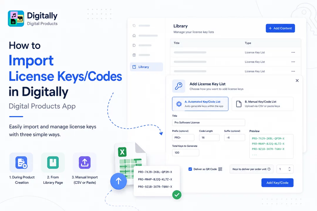 How to Import License Keys/Codes Digitally - Digital Products App