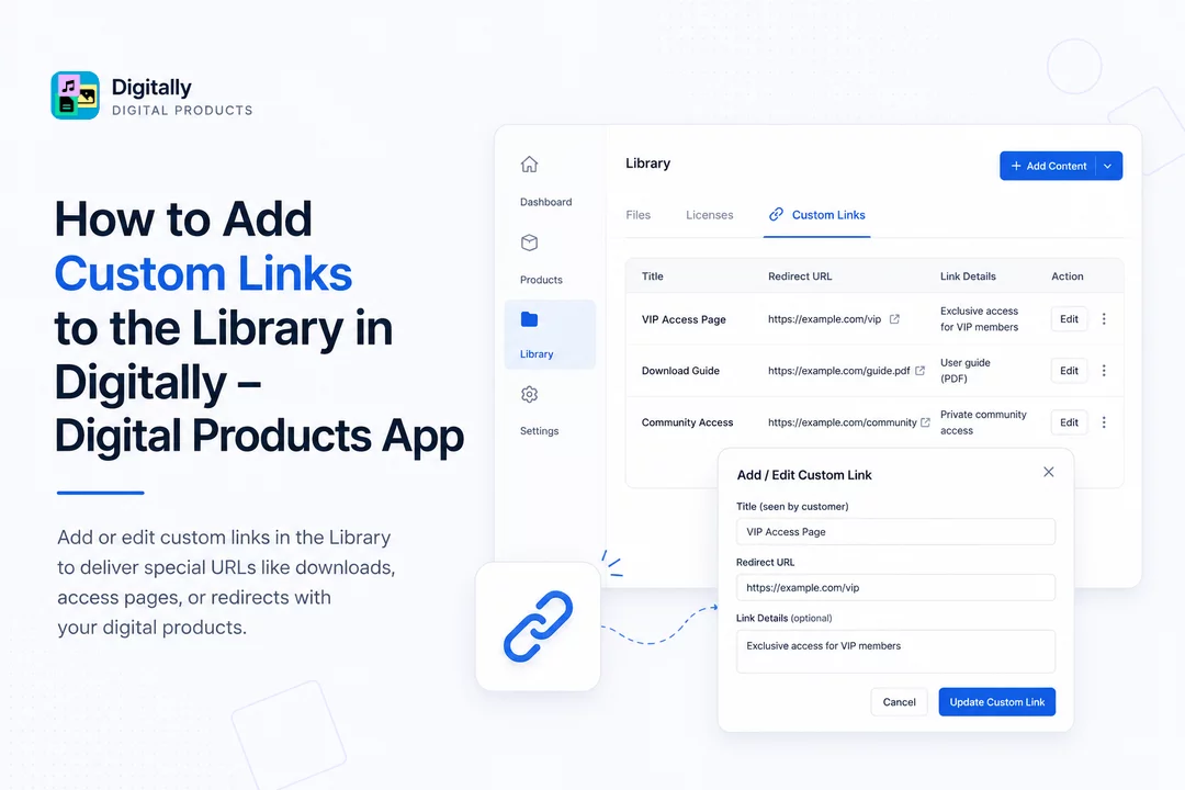 How to Add Custom Links to the Library in Digitally – Digital Products App