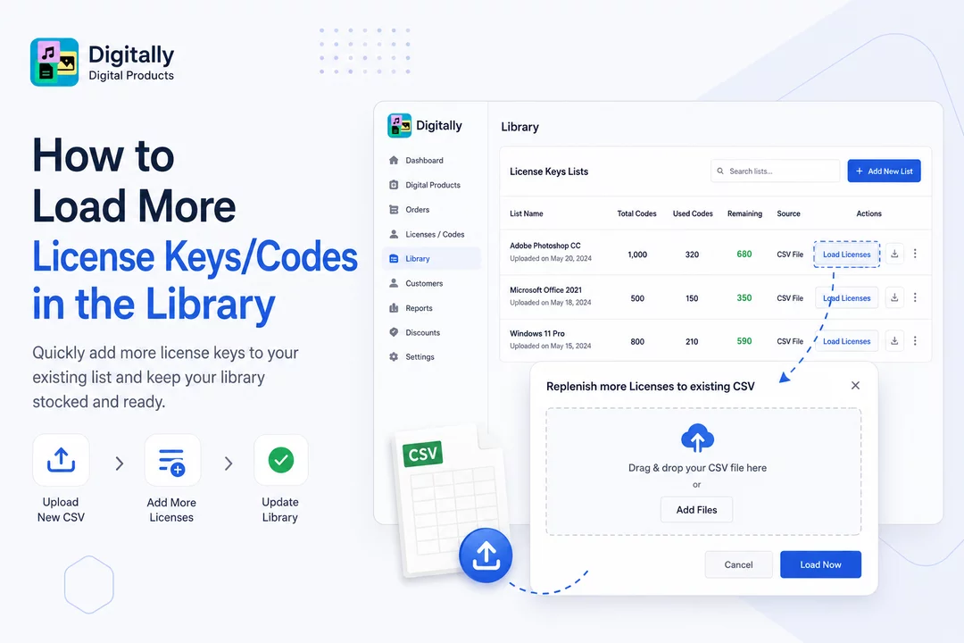 How to Load More License Keys/Codes in the Library – Digitally Digital Products App