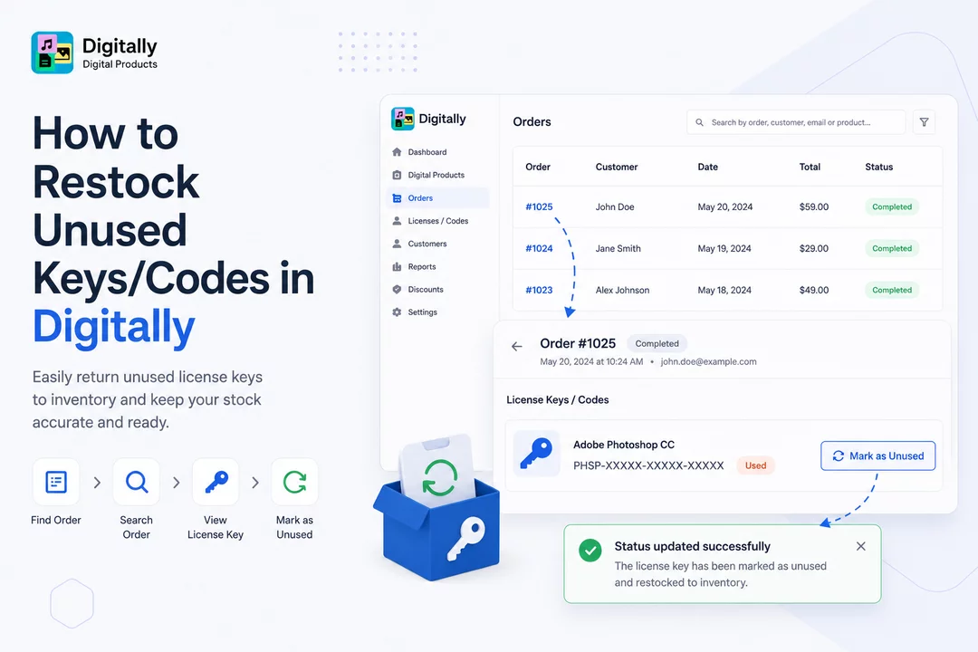 How to Restock Unused Keys/Codes in the Digitally – Digital Products App