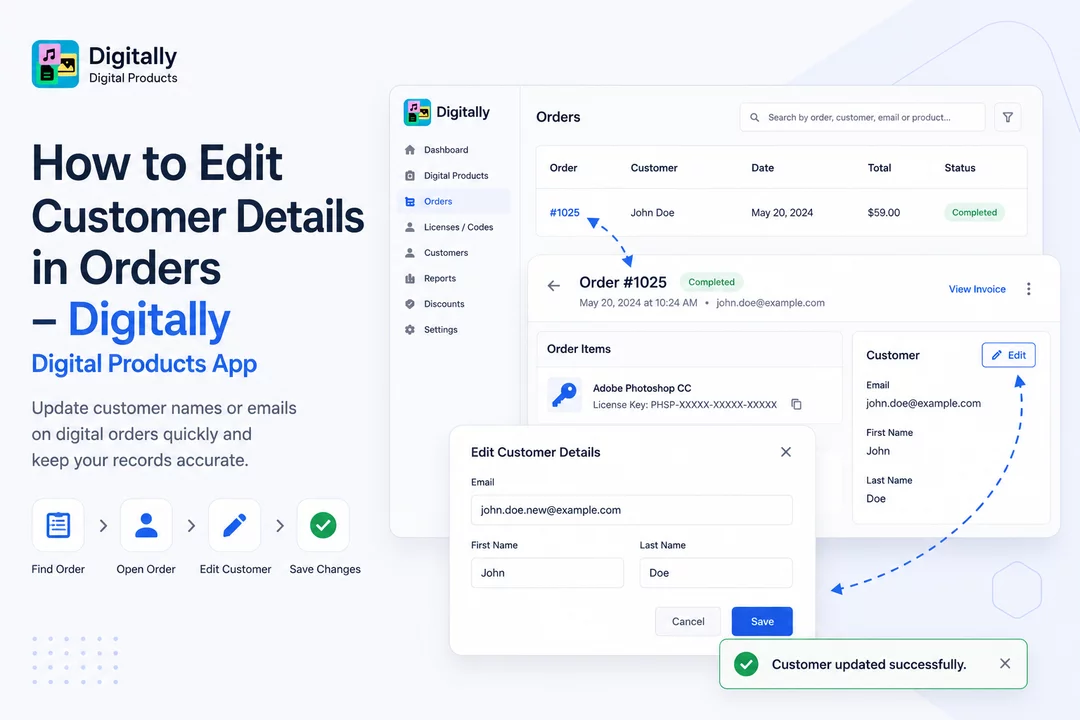 How to Edit Customer Details in Orders -Digitally - Digital Products App